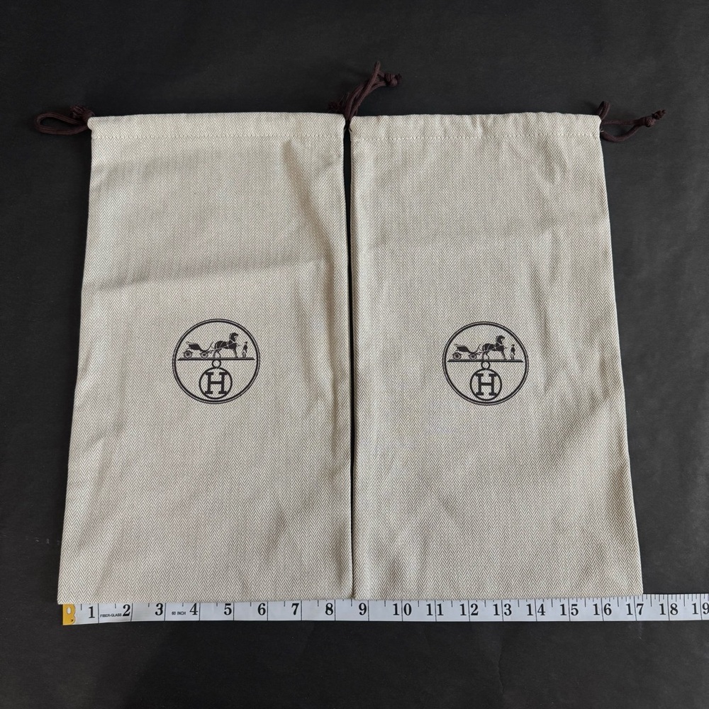 HERMES Authentic Shoe Dust Storage Bags Herringbone Drawstring Logo 15β x 8.5β - Picture 6 of 7